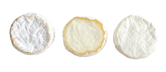 Three oval shaped pieces of white cheese isolated on transparent background