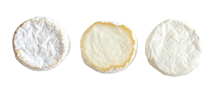 Three oval shaped pieces of white cheese isolated on transparent background