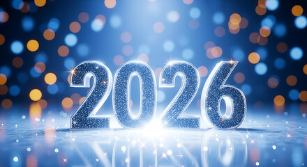 Happy New Year celebration card with festive stars and snowflakes