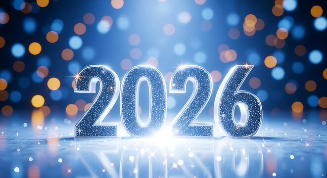 Happy New Year celebration card with festive stars and snowflakes