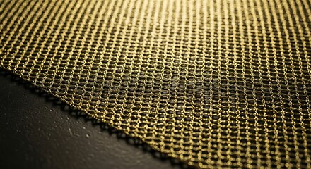 Close-up of metallic gold mesh fabric abstract background