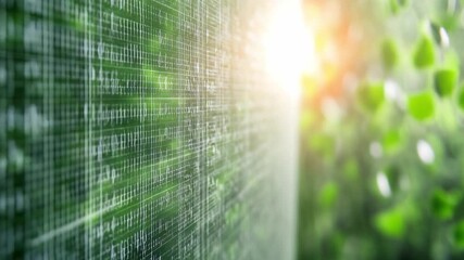 Green Data Stream: An abstract view of data flowing through the digital space, morphing into verdant plant life and bathed in warm sunlight.