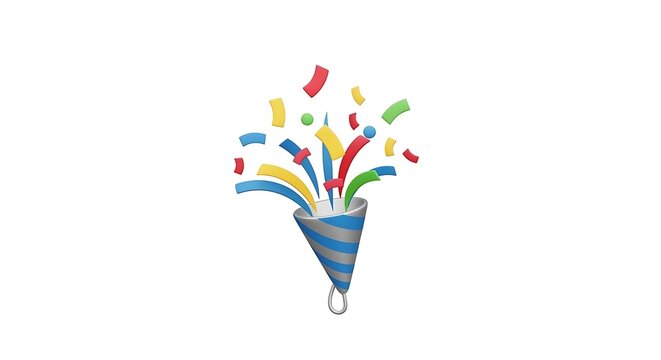 Vibrant confetti exploding from a festive party popper, symbolizing joyful celebration and exciting moments for events and special occasions