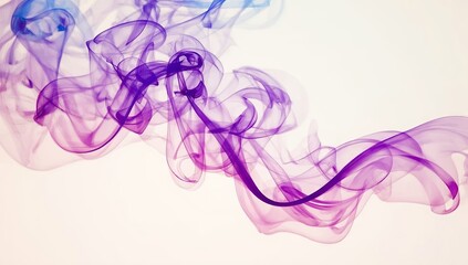 Fototapeta premium Elegant swirls of vibrant colored smoke gracefully cascade across a neutral white backdrop, creating a dreamy, flowing aesthetic, forming delicate, abstract shapes that evoke a sense of tranquility...