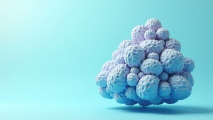 Pastel-colored abstract illustration showcasing a cluster of textured, organic-shaped forms resembling a fluffy cloud or coral reef arrangement, situated against a soft, vibrant, and gradient light...