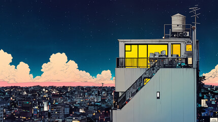 Fototapeta premium 都会の夜景と夜空とマンション