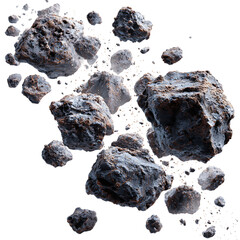Asteroid field in deep space featuring large and small rocks with ideal for science fiction themes