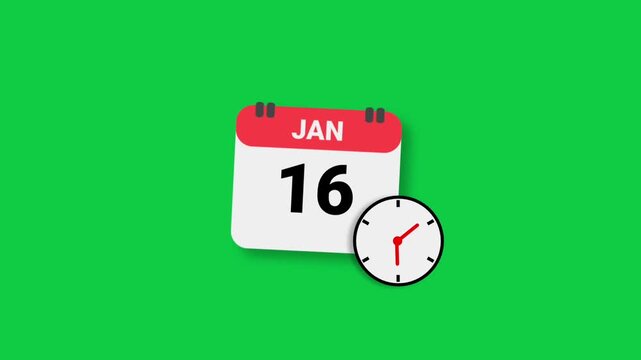 January month 16 date calendar icon animation. simple calendar design concept background animation 4k video.
