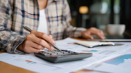 Expert woman asian female people review data number costing managerial account prepare monthly actual cost variance report income tax at audit office. ESG budget control ERP process service project.