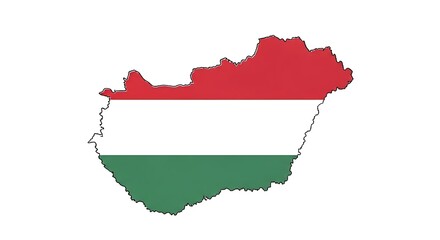 Illustration of the country map of Hungary featuring the national tricolor flag. A patriotic symbol representing Hungarian geography and sovereignty