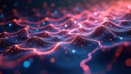 Abstract digital art showcases a mesmerizing display of interconnected, flowing lines and luminous dots in a seamless arrangement against a dark background, creating a captivating visualization with