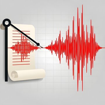 Earthquake Seismograph Reading Illustration Showing Seismic Wave Chart and Ground Motion Activity