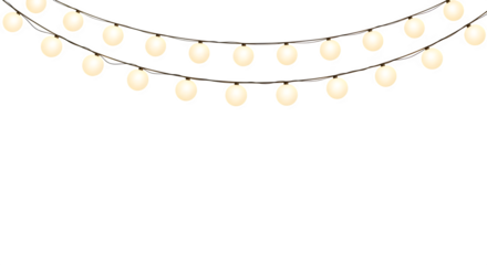 String of warm white lights isolated on transparent background