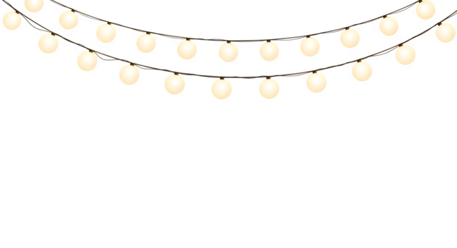 String of warm white lights isolated on transparent background