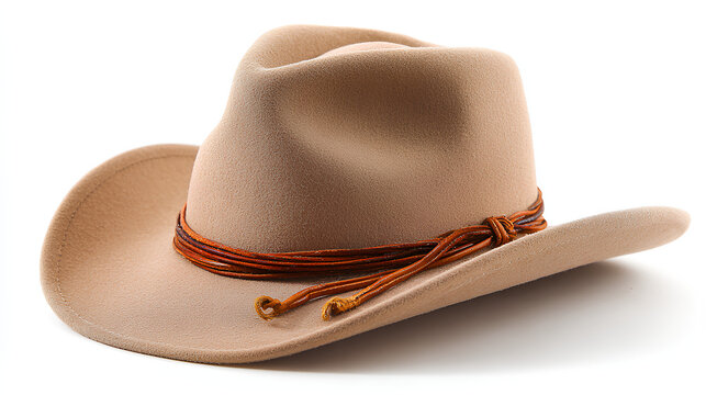 Isolated Classic Tan Cowboy Hat with Leather Band