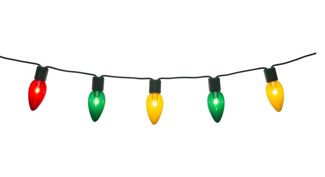 Colorful christmas lights string decoration isolated on transparent background