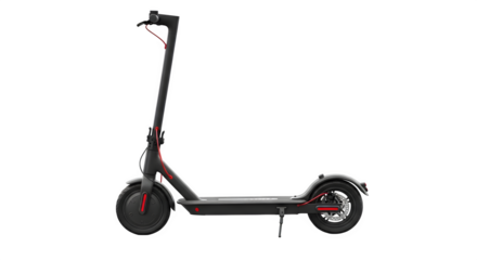 Electric scooter side view isolated on transparent background studio shot