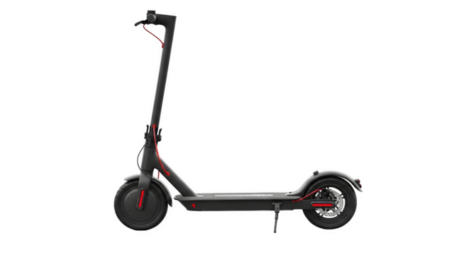 Electric scooter side view isolated on transparent background studio shot