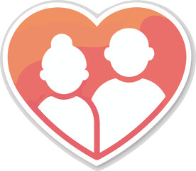 Elderly couple vector icon in a heart shape representing love and care for seniors and family