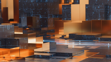 3D digital terrain with geometric precision, reflecting themes of big data, smart cities