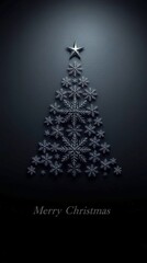 Minimalist Black Christmas Tree made of Snowflakes and Star on Dark Background Holiday Design_4