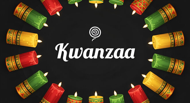 Kwanzaa celebration with colorful candles arranged in a circle, symbolizing the seven principles