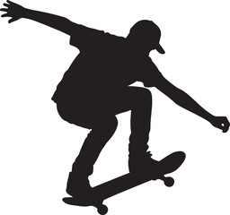 Skateboarding vector silhouette white background 