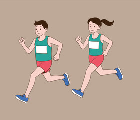 running marathon runners. Minimal line illustration style.