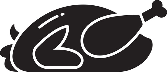 Roasted Turkey Silhouette Black Vector Illustration