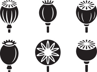 Opium poppy icon vector silhouette illustration isolated on white background