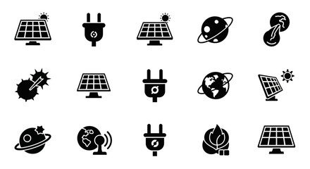 Dynamic icons represent clean energy solutions, solar power, and global sustainability initiatives for modern eco-conscious projects