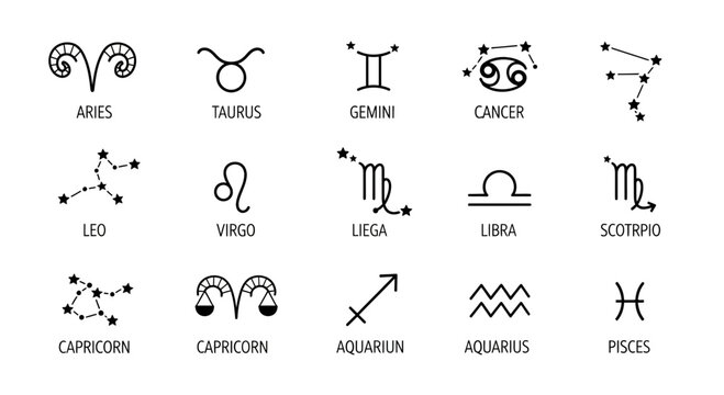 Explore the cosmos with stunning zodiac sign symbols and constellations representing astrological wisdom and celestial guidance for modern design