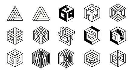 Discover mind bending optical illusions featuring impossible shapes, geometric patterns and abstract 3D forms perfect for design projects