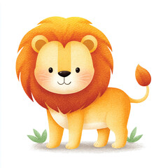 Obraz premium Cute Cartoon Lion Illustration with Watercolor Texture. Adorable Safari Animal Character.