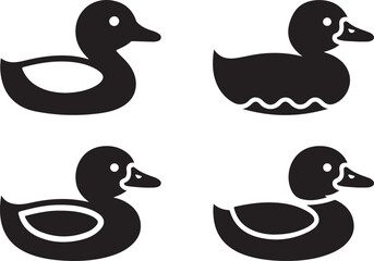 Duck swimming icon and logo silhouette illustration white background 