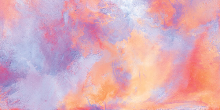 Liquid glitter mix. Marble paint. Blur orange purple green color sparkling metallic sand particles texture ink pigment fluid spill abstract art background.