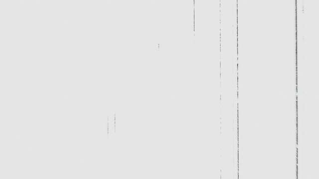 Black and white visual effect simulating old home movie footage projected, featuring a distressed, rectangular frame with rounded corners, dark hairs and fibers on the film gate, and abrupt flashes an