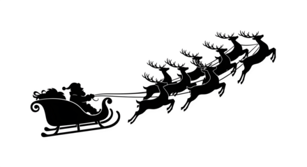 Santa’s Sleigh with Reindeer, isolated on transparent background