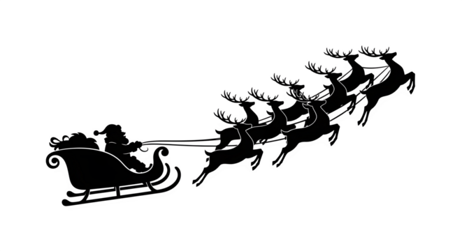 Santa’s Sleigh with Reindeer, isolated on transparent background