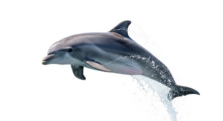 Fototapeta premium Bottlenose dolphin mid-air splash revealing its playful nature with white background display of