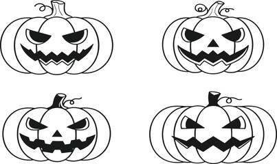 Fototapeta premium Halloween pumpkin illustration, spooky jack o lantern vector art, carved face design, scary holiday decoration graphic, autumn festival artwork, black silhouette drawing