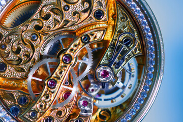 Intricate beauty of an ornate jewelry watch mechanism captured in stunning macro detail