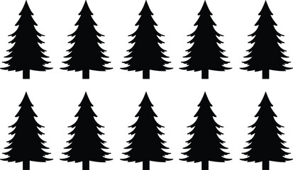 Minimalist grid of black pine tree silhouettes, seamless evergreen forest pattern, Christmas holiday decoration, winter woodland texture, abstract seasonal nature background