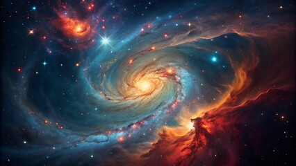 A breathtaking view of a spiral galaxy with vibrant stars and cosmic dust, showcasing the beauty and vastness of the universe, and the wonder of space