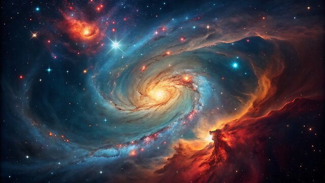 A breathtaking view of a spiral galaxy with vibrant stars and cosmic dust, showcasing the beauty and vastness of the universe, and the wonder of space