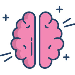 Stylized Pink Brain Illustration With Dark Blue Outline And Sparkle Accents Against A Transparent Background