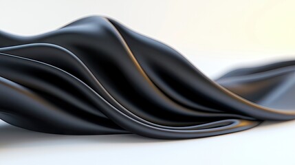 A smooth, flowing piece of black fabric with elegant curves and subtle highlights, set against a clean white backdrop.