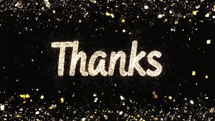 Elegant Thanks Message on Black Background with Gold Glitter Sparkle Border - Powered by Adobe