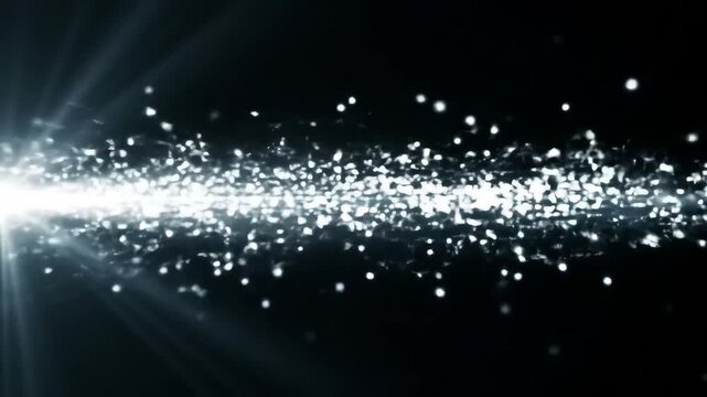 A captivating video featuring vibrant light particles streaming and sparkling against a dark backdrop, creating a mesmerizing sense of motion and energy.