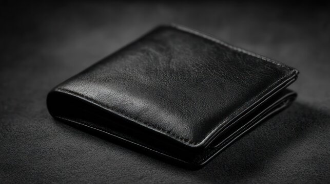 Black leather wallet closeup